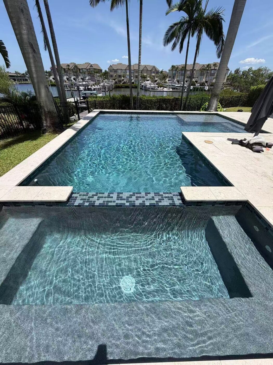 Crystal-clear pool water close-up, Tampa